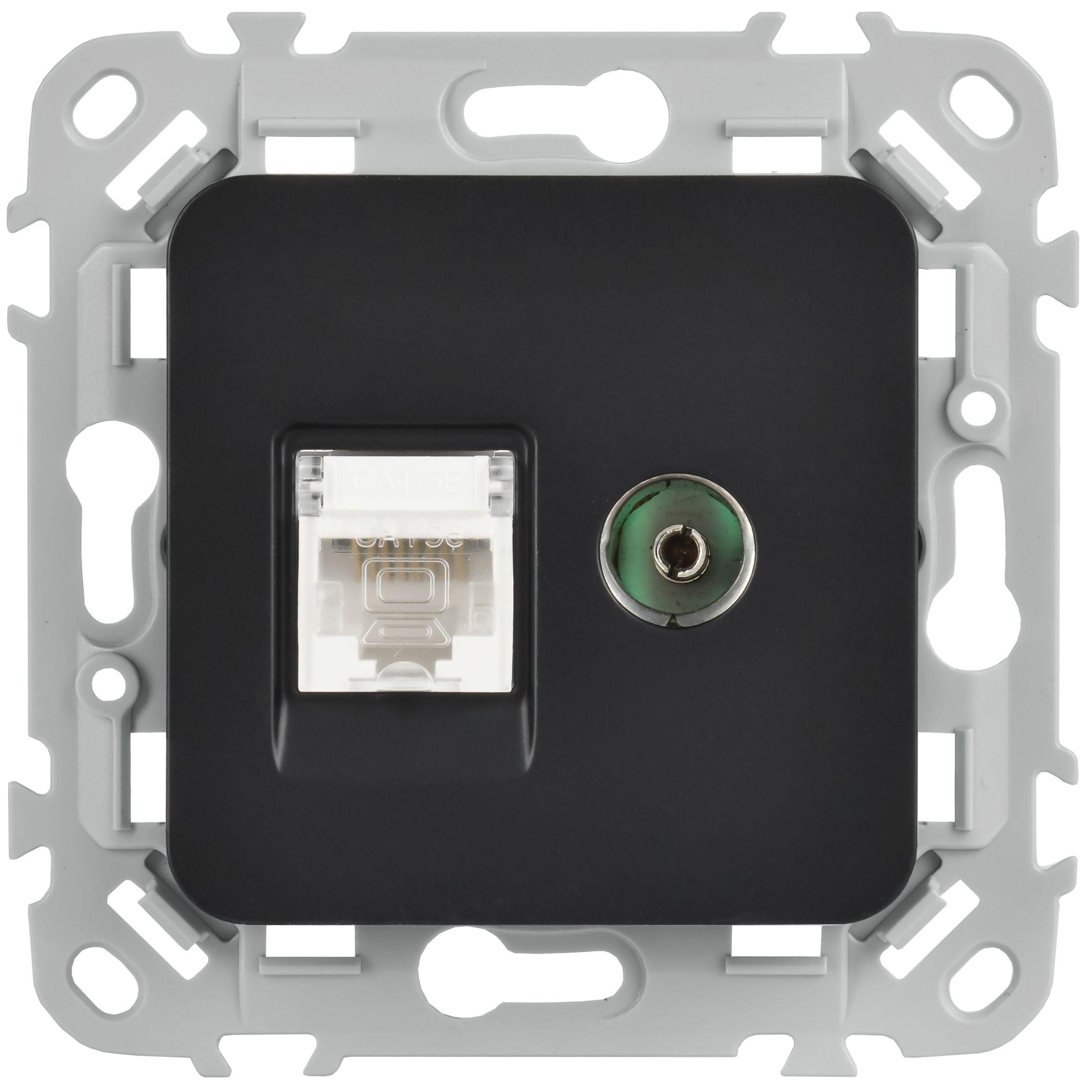 FLITE Розетка 2-местная RJ45/TV кат 5Е UTP РКТВ5е-2-0-ФлЧ скрытой установки черный (FI-AK22-1-K02)