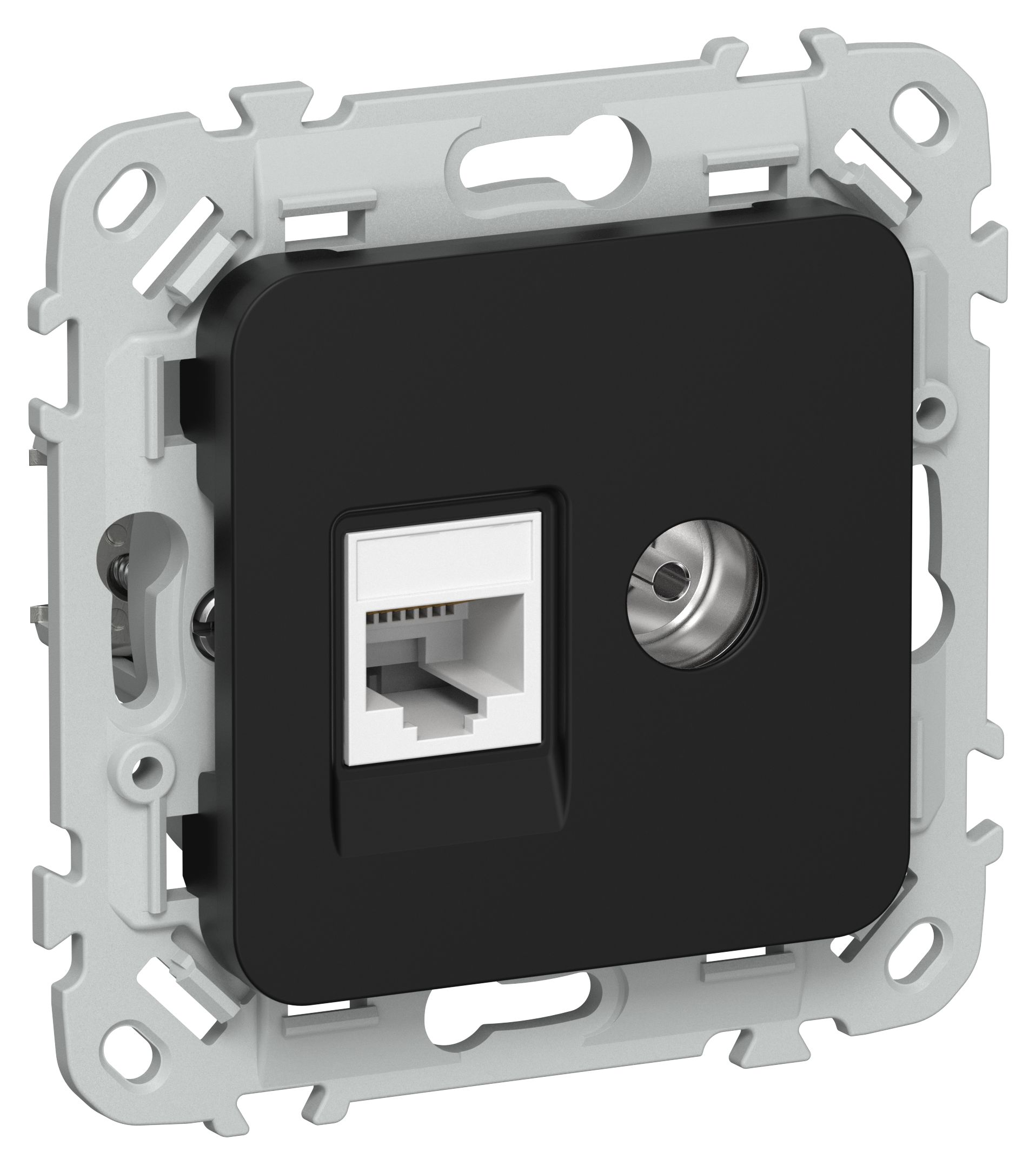 FLITE Розетка 2-местная RJ45/TV кат 5Е UTP РКТВ5е-2-0-ФлЧ скрытой установки черный (FI-AK22-1-K02)
