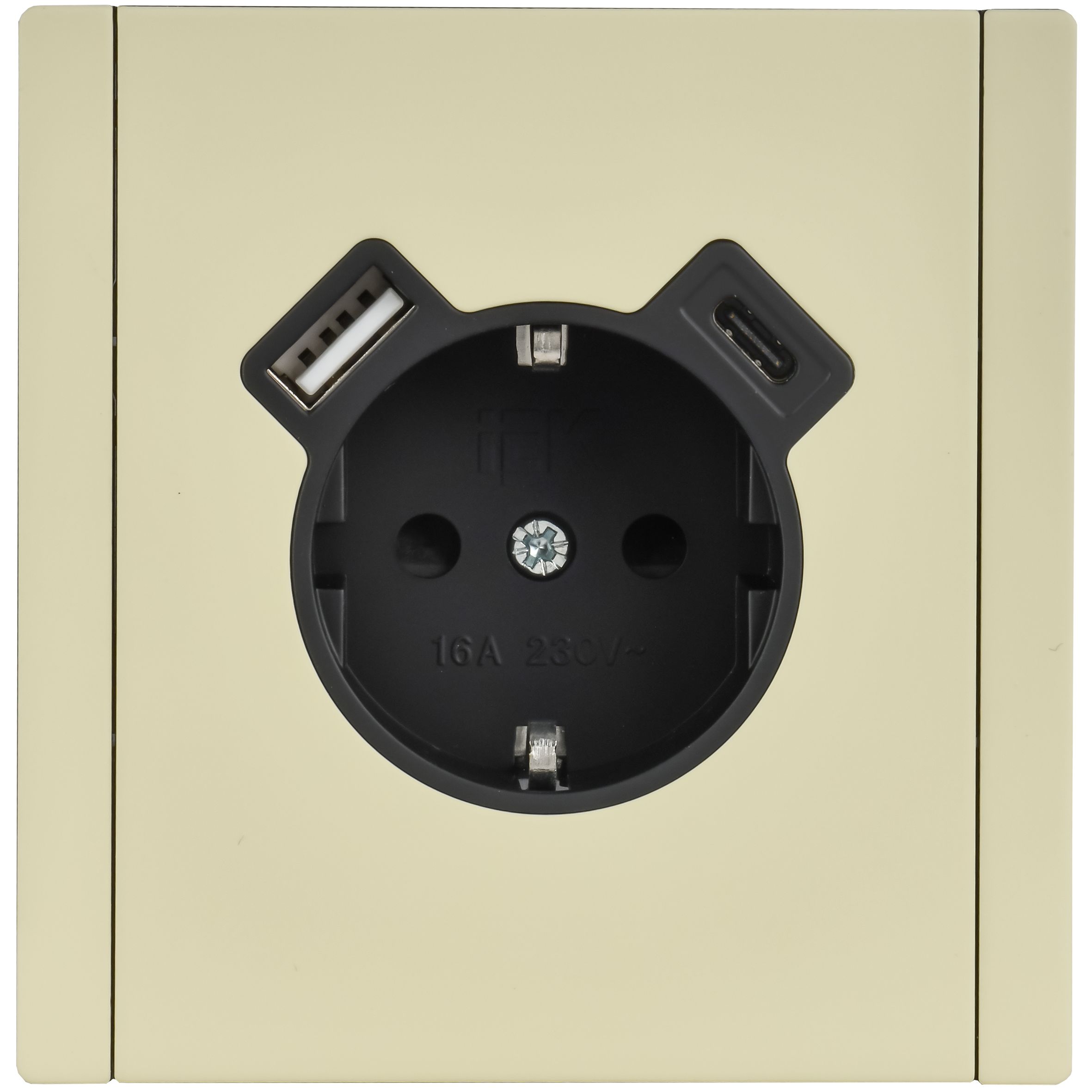 FORTE&PIANO Розетка USB A+C 18Вт FP847M с заземлением с защитными шторками винтовое крепление скрытой установки 16А металл слоновая кость (FP-R14-16-U22-018-M-K41)