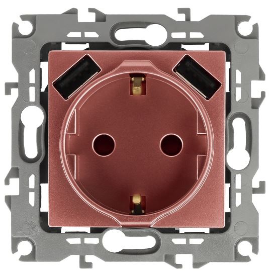 Розетка с 2xUSB 12-4109-14 16А 250В 5В-3А 2P+E серия 12 медь ЭРА (Б0047848)