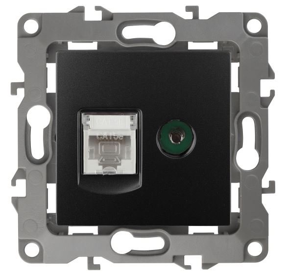 Розетка RJ45+TV 12-3110-05 IP20 серия 12 антрацит ЭРА (Б0027445)