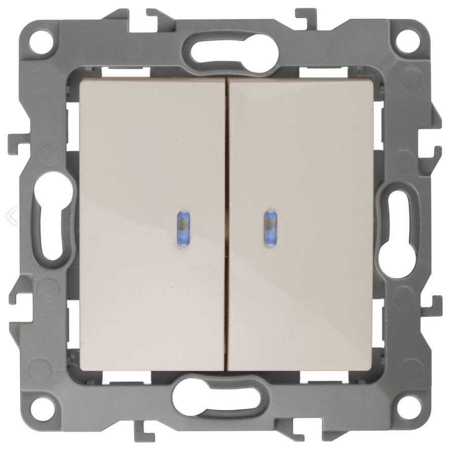 Выключатель 2-кл. с подсветкой IP20 12-1105-02 250В 10АХ слоновая кость ЭРА (Б0014658)