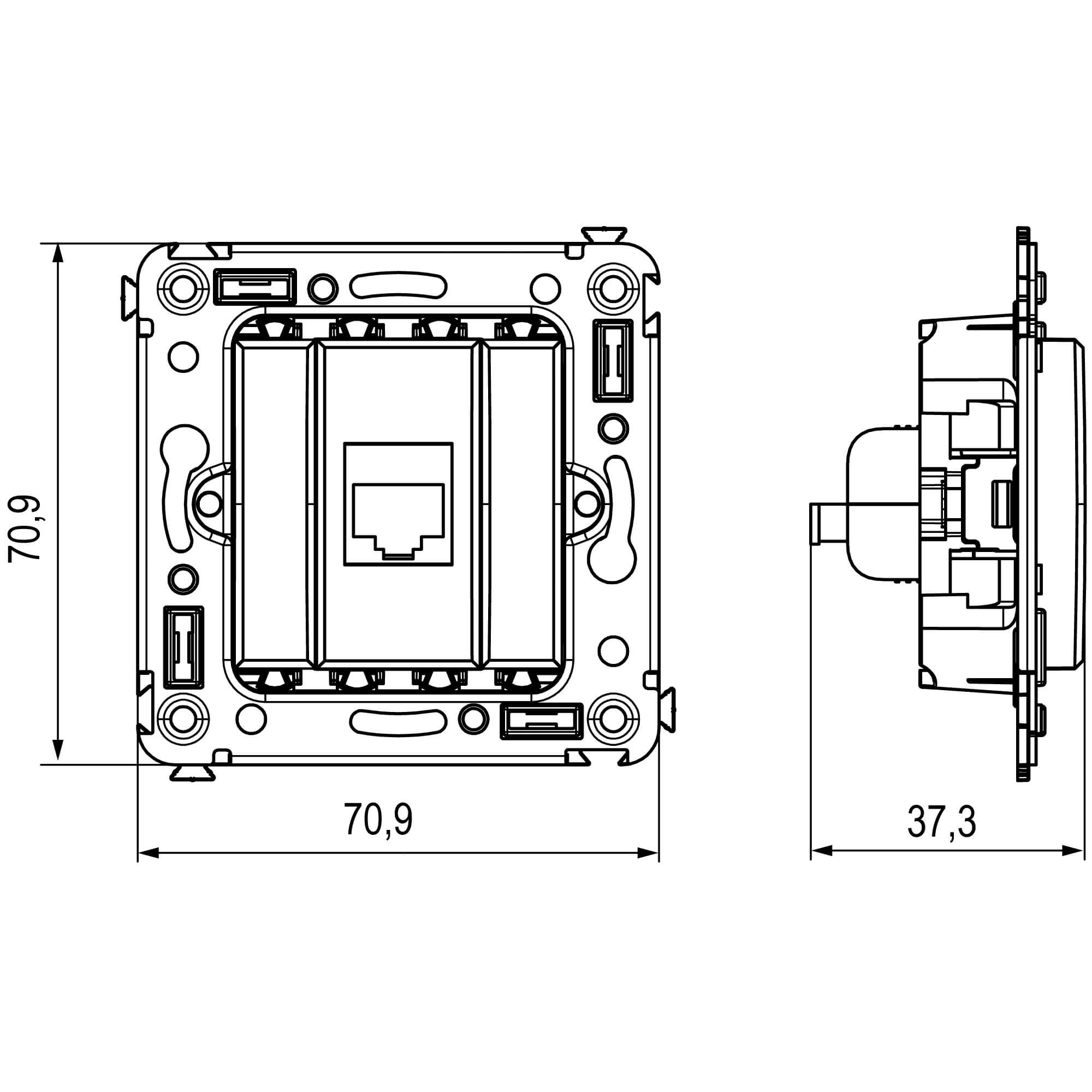 Комп. розетка RJ-45 без шторки в стену, кат.5e одинарная экран., Avanti, закаленная сталь (4404763)