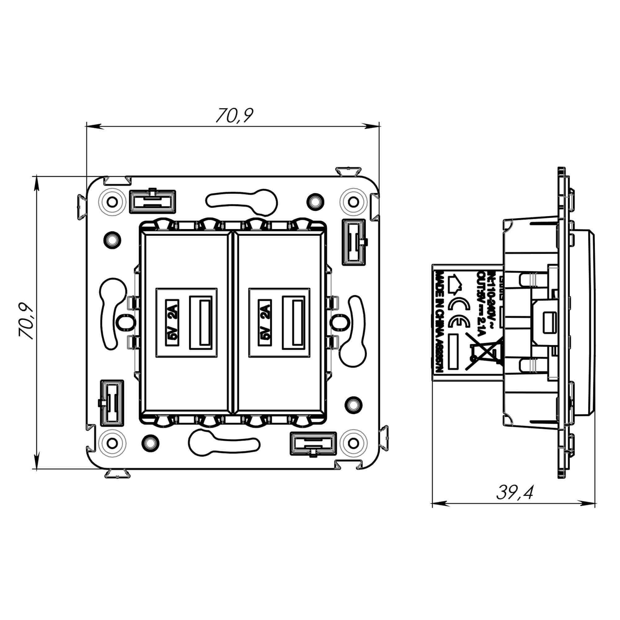 Зарядное устройство USB в стену 2.1 А, черный матовый, Avanti (4412543)