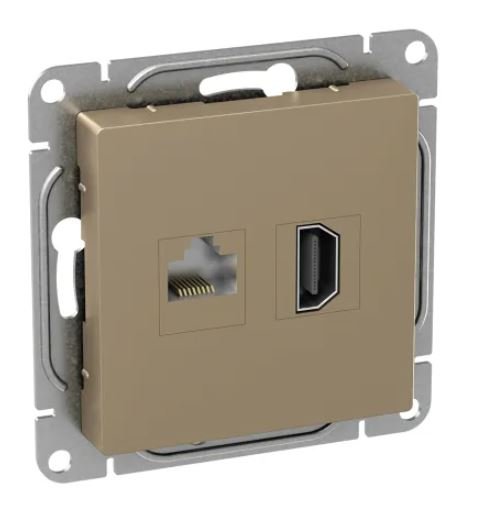 Механизм розетки HDMI+RJ45 (cat5), шампань Эпика (UP1-SOC-HDMI-RJ45)