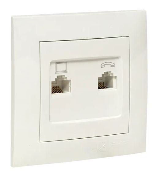 Валенсия Розетка RJ-45+RJ11 2-местная белая (EWK02-035-30)