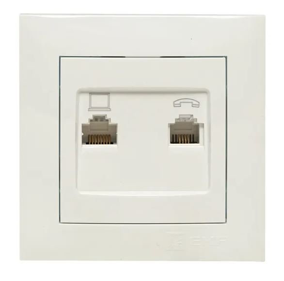 Валенсия Розетка RJ-45+RJ11 2-местная белая (EWK02-035-30)