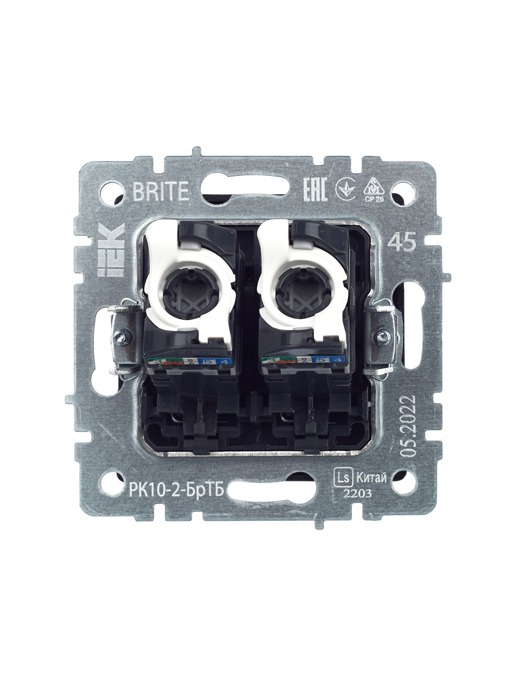 Розетка компьютерная двойная RJ45 BRITE кат.5E РК10-2-БрТБ скрытой установки темная бронза (BR-K20-1-K45)