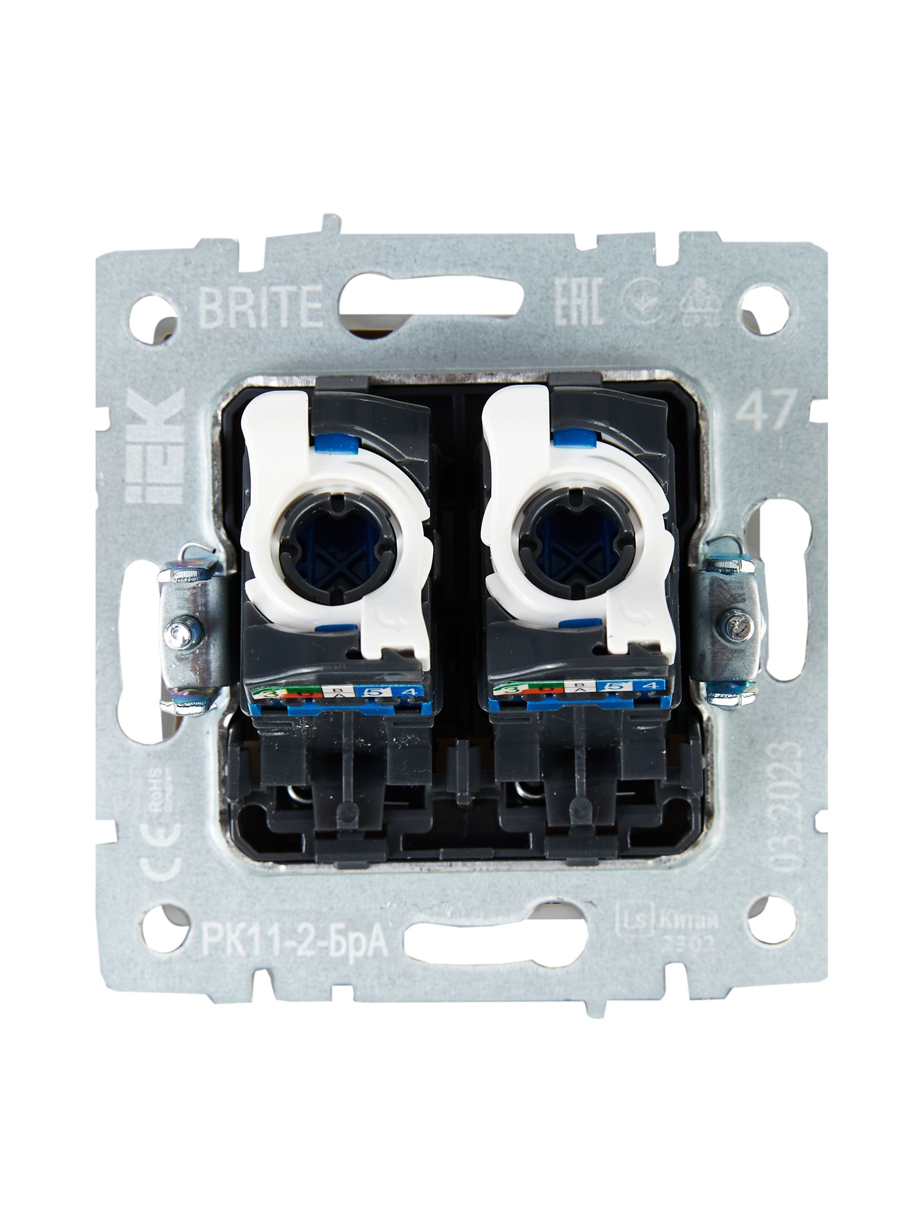 Розетка компьютерная двойная RJ45 BRITE кат.6 РК11-2-БрА скрытой установки алюминий (BR-K20-2-K47)