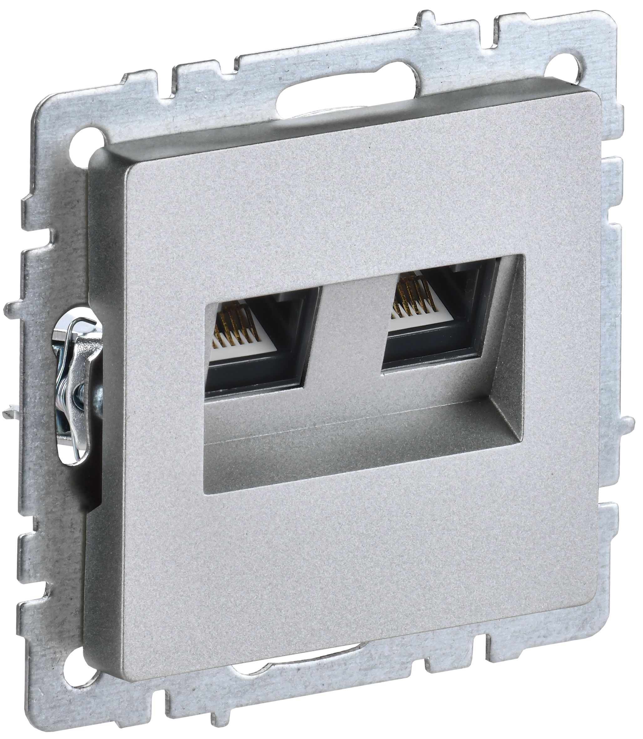 Розетка компьютерная двойная RJ45 BRITE кат.6 РК11-2-БрА скрытой установки алюминий (BR-K20-2-K47)