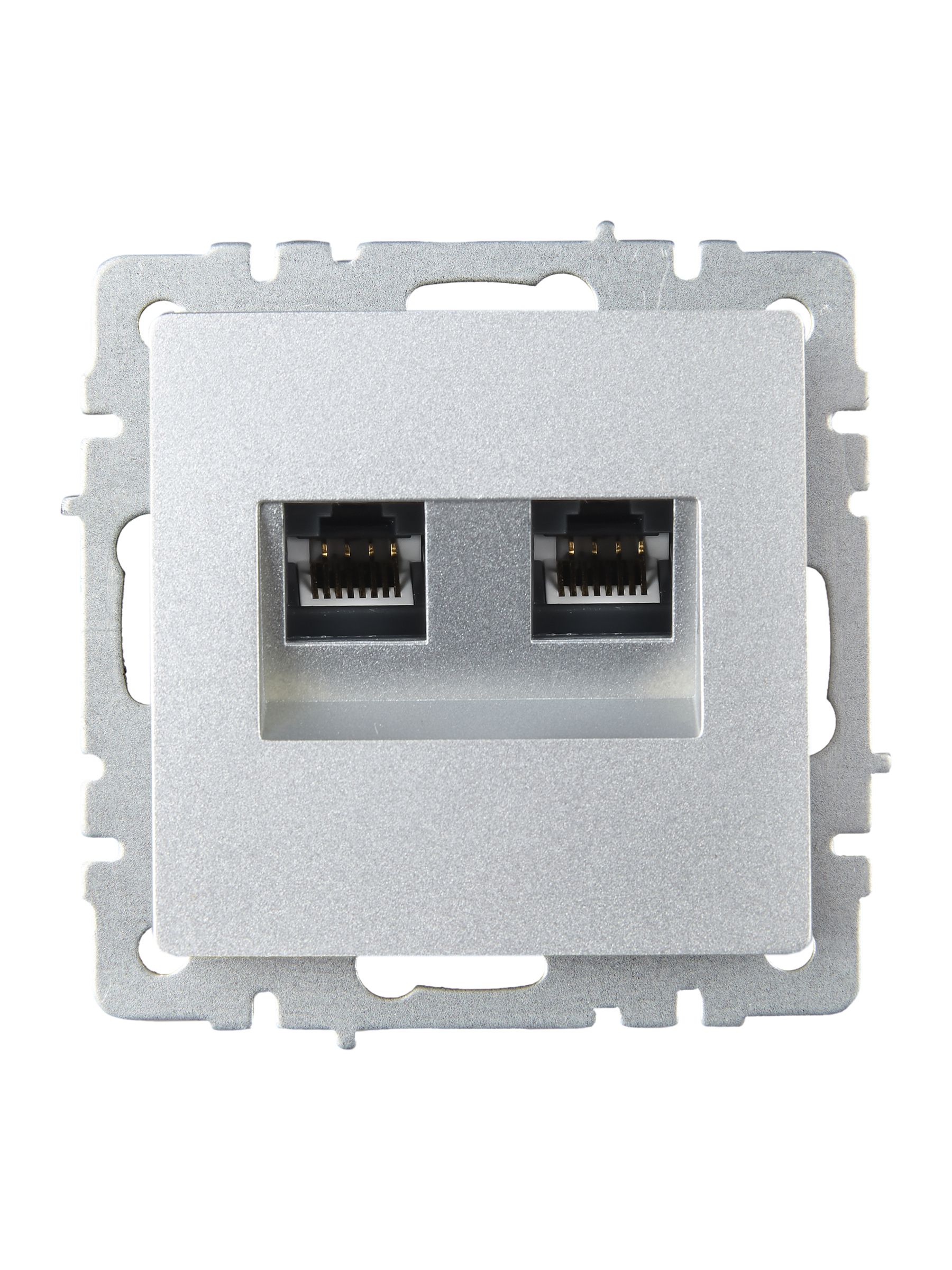 Розетка компьютерная двойная RJ45 BRITE кат.6 РК11-2-БрА скрытой установки алюминий (BR-K20-2-K47)