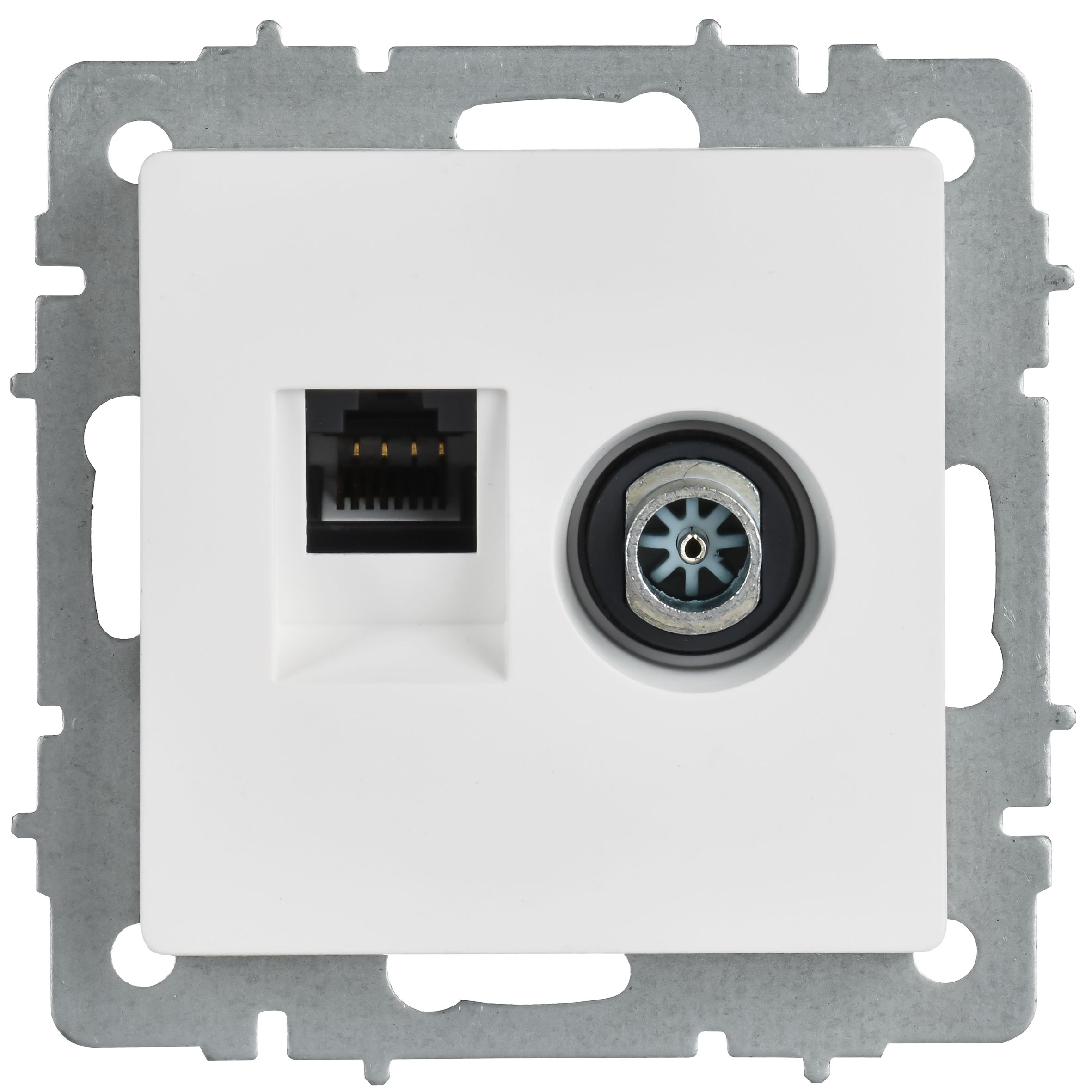 Розетка двойная TV+RJ45 BRITE кат.5E РТВ/РК12-БрАБ скрытой установки арктический белый (BR-AK20-1-K91)