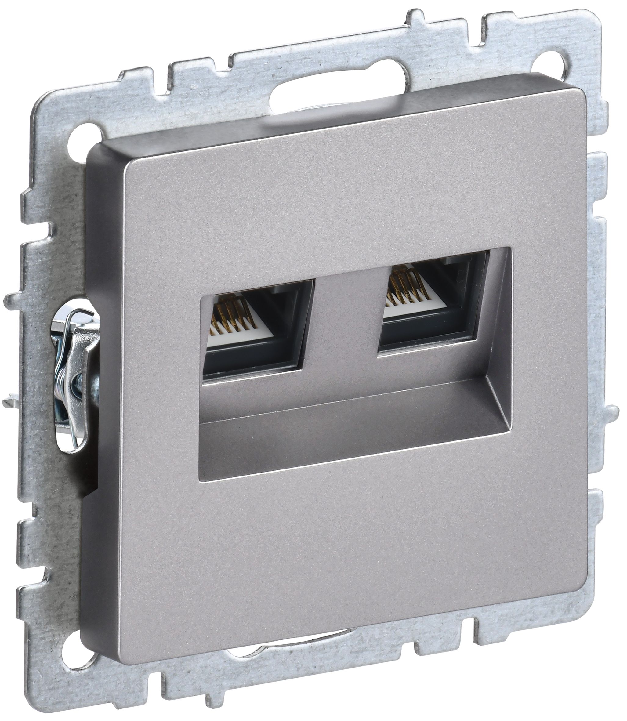 Розетка двойная RJ11+RJ45 BRITE кат.5E РК/Т12-БрС скрытой установки сталь (BR-KT20-O-1-K46)