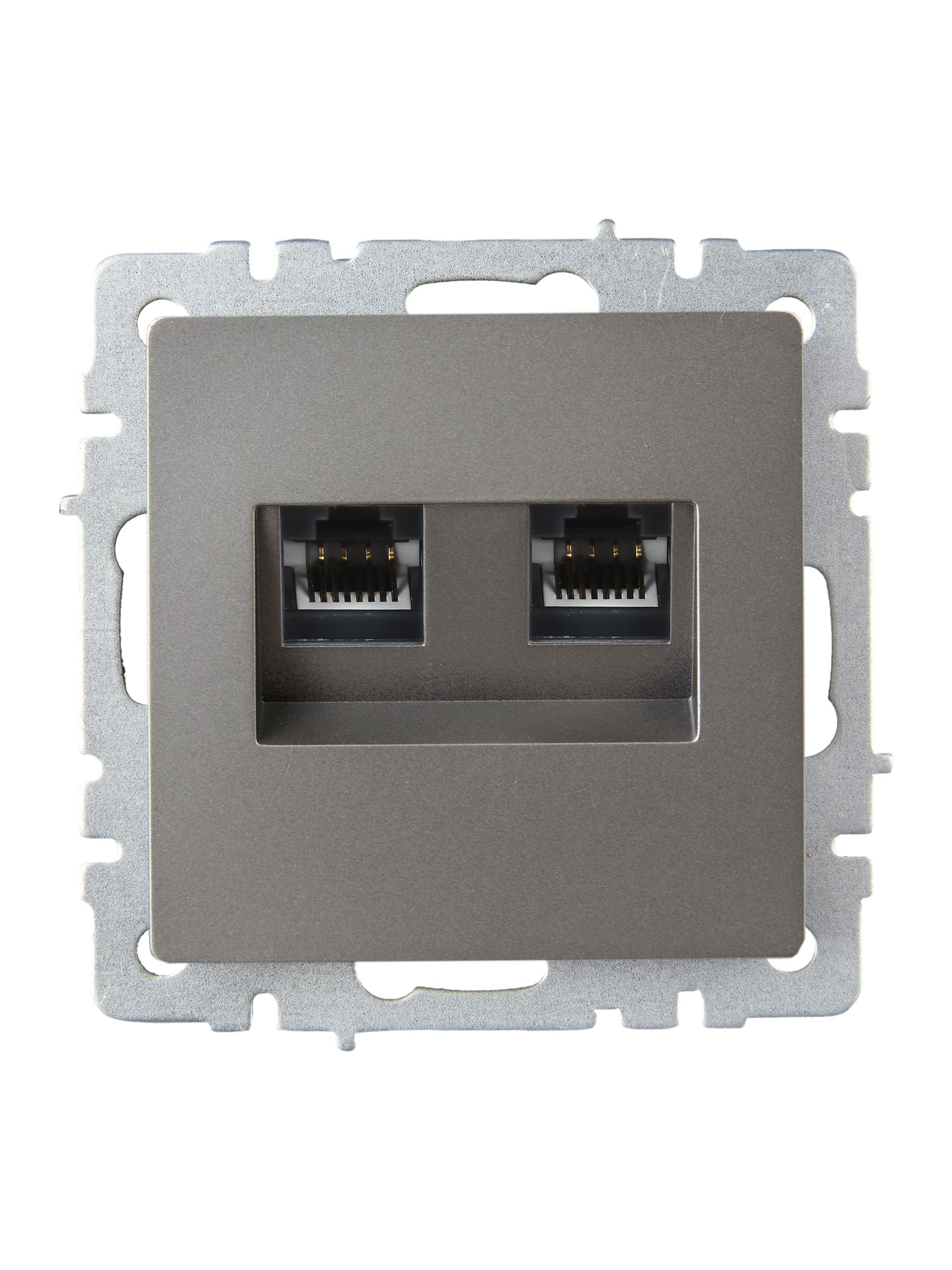 Розетка двойная RJ11+RJ45 BRITE кат.5E РК/Т12-БрС скрытой установки сталь (BR-KT20-O-1-K46)