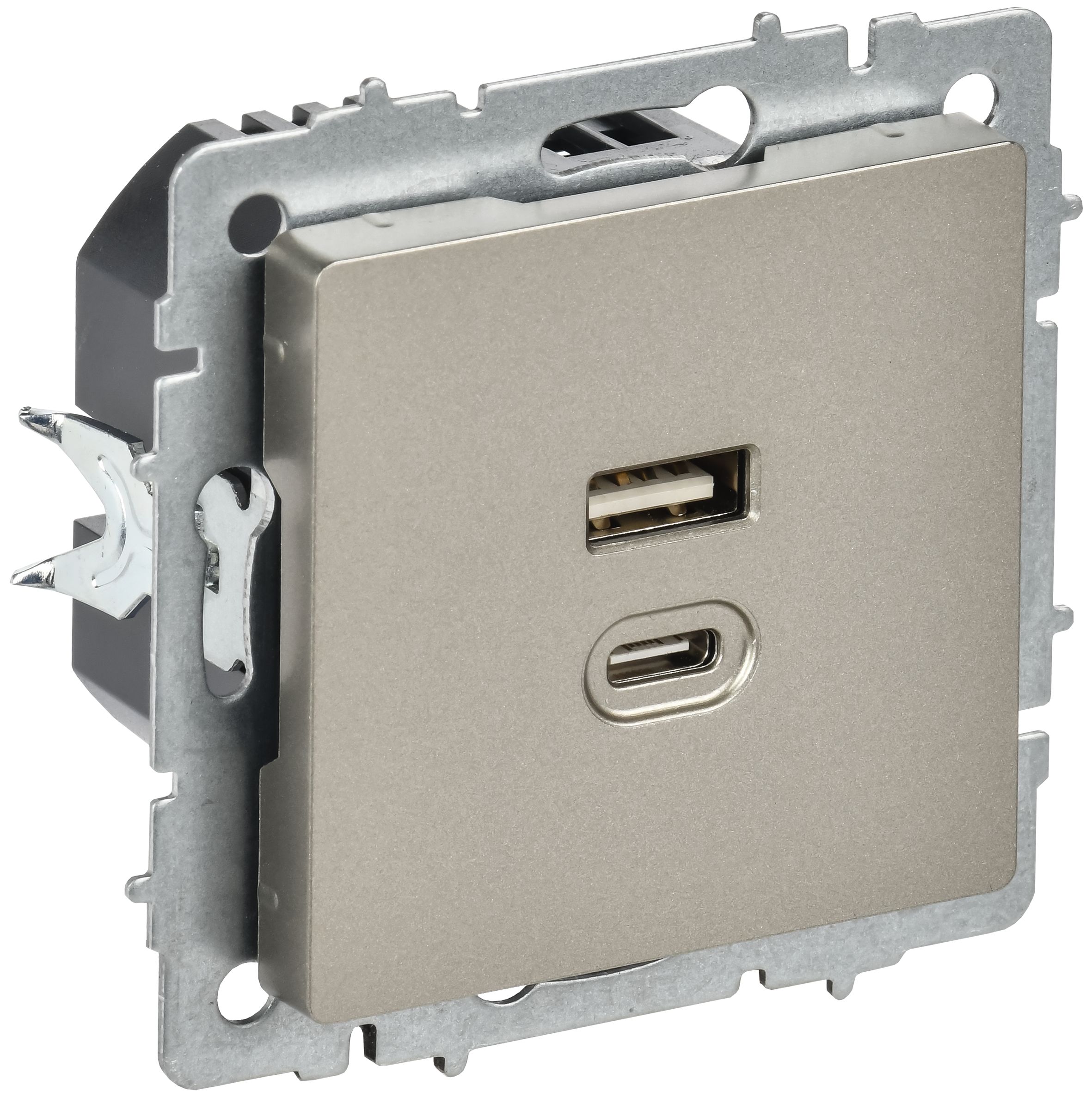 Розетка USB BRITE A+C 45Вт высокоскоростная зарядка РЮ11-2-БрШ скрытой установки шампань (BR-U22-045-K37)