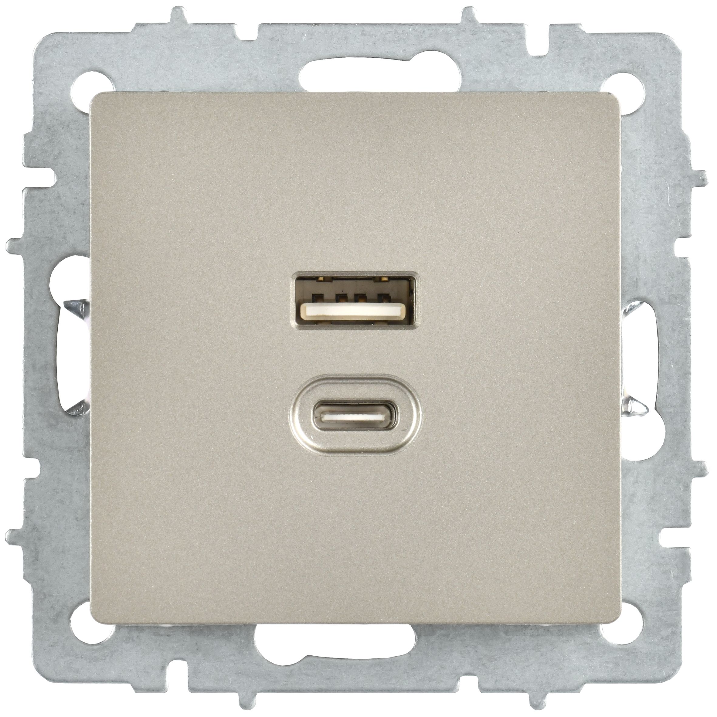 Розетка USB BRITE A+C 45Вт высокоскоростная зарядка РЮ11-2-БрШ скрытой установки шампань (BR-U22-045-K37)