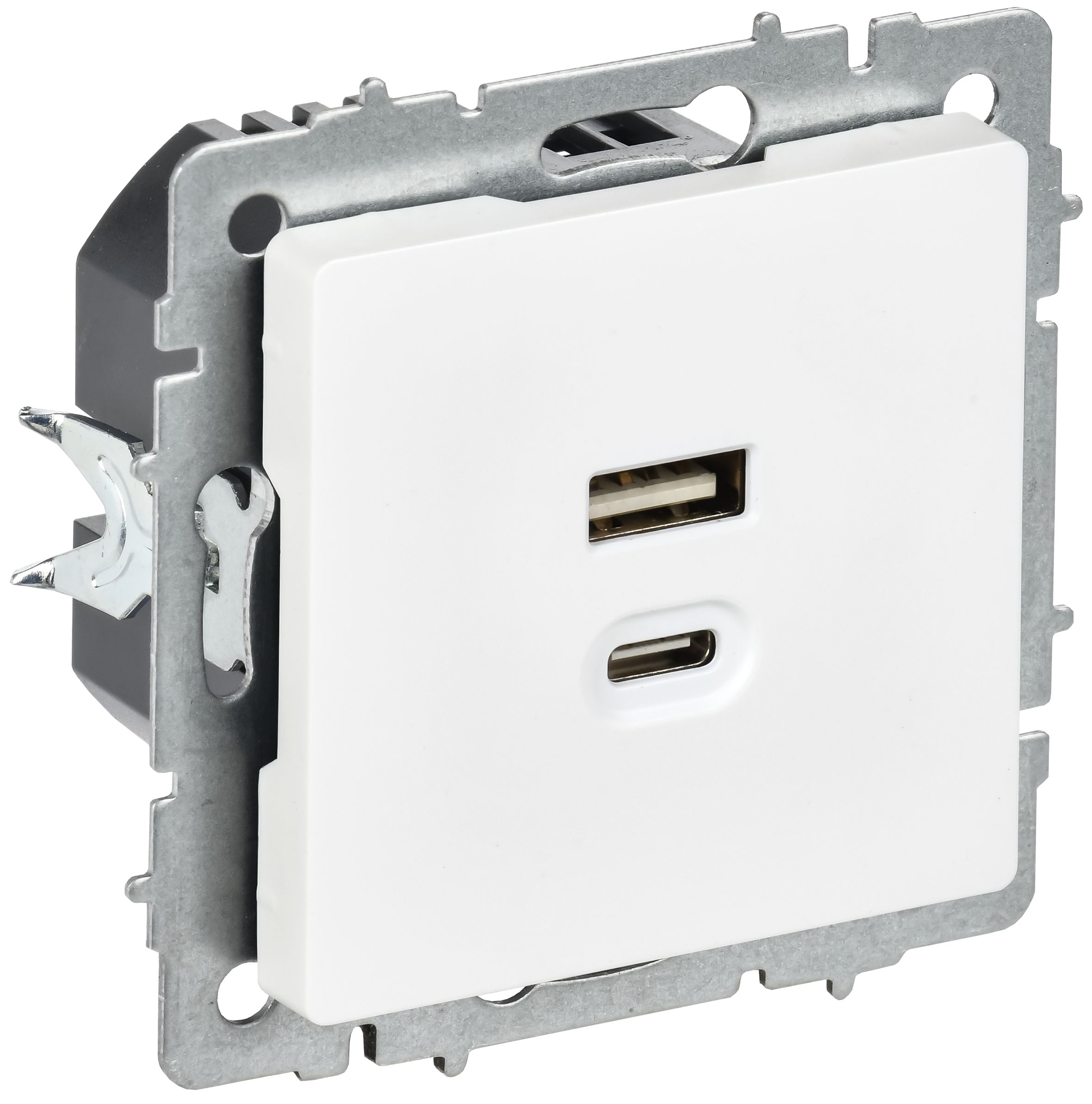 Розетка USB BRITE A+C 45Вт высокоскоростная зарядка РЮ11-2-БрАБ скрытой установки арктический белый (BR-U22-045-K91)
