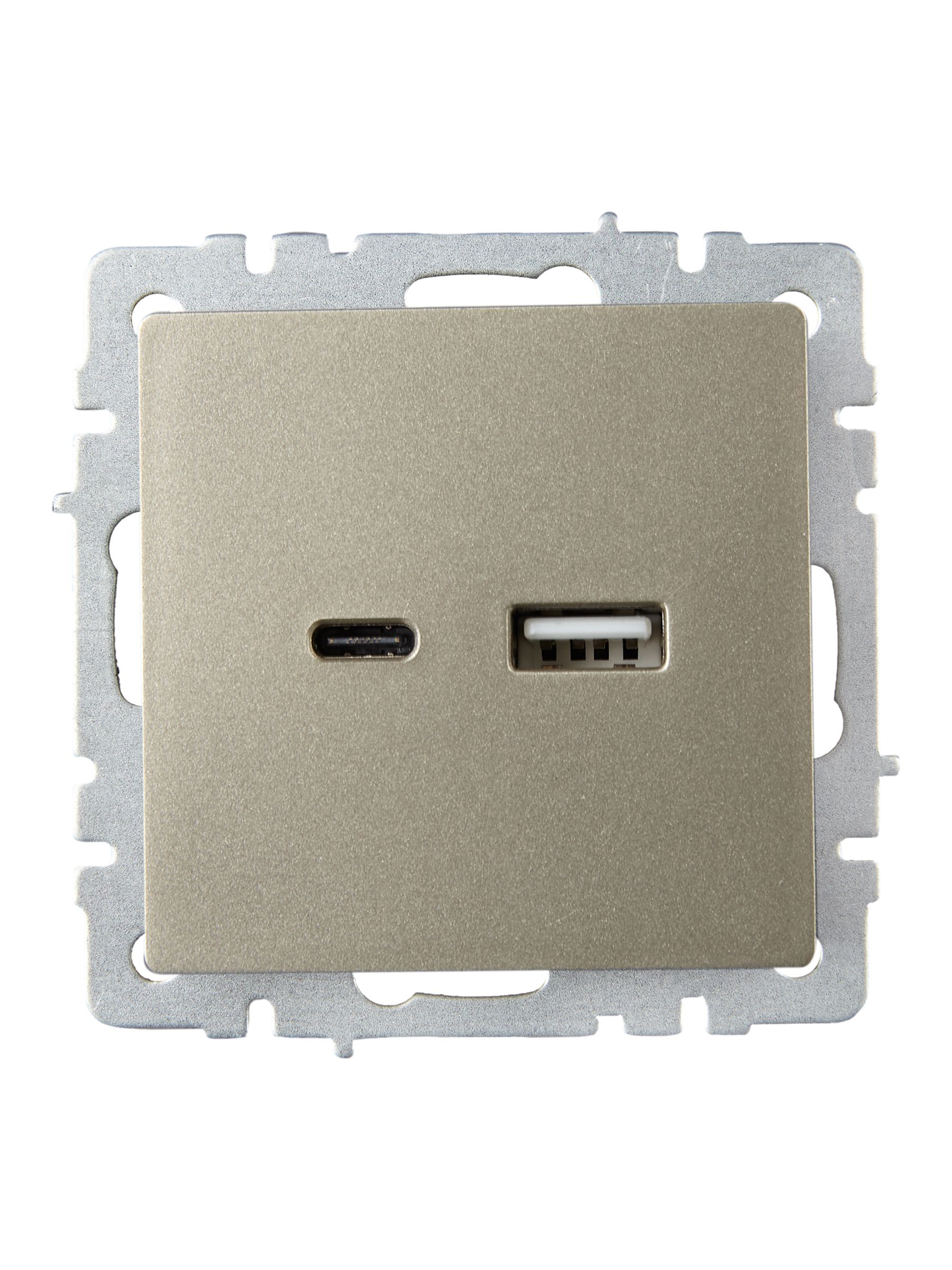 Розетка USB BRITE A+C 18Вт РЮ11-1-БрШ скрытой установки шампань (BR-U22-018-K37)