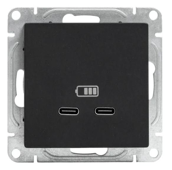 Механизм розетки USB-C - 2 шт, чёрный Эпика (UP1-SOB-2USBC)
