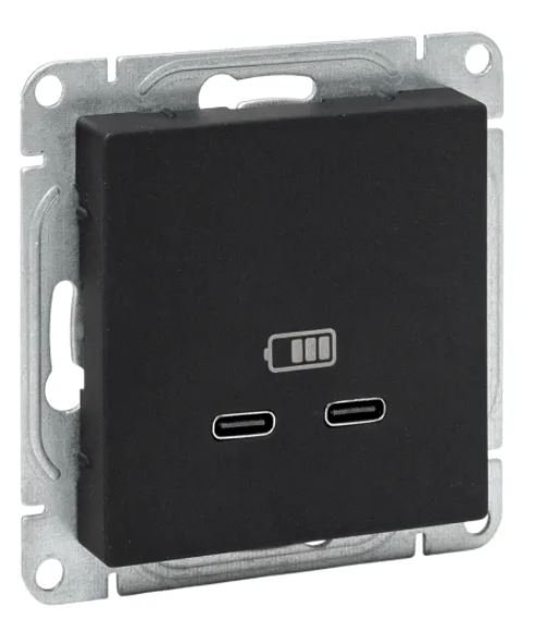 Механизм розетки USB-C - 2 шт, чёрный Эпика (UP1-SOB-2USBC)