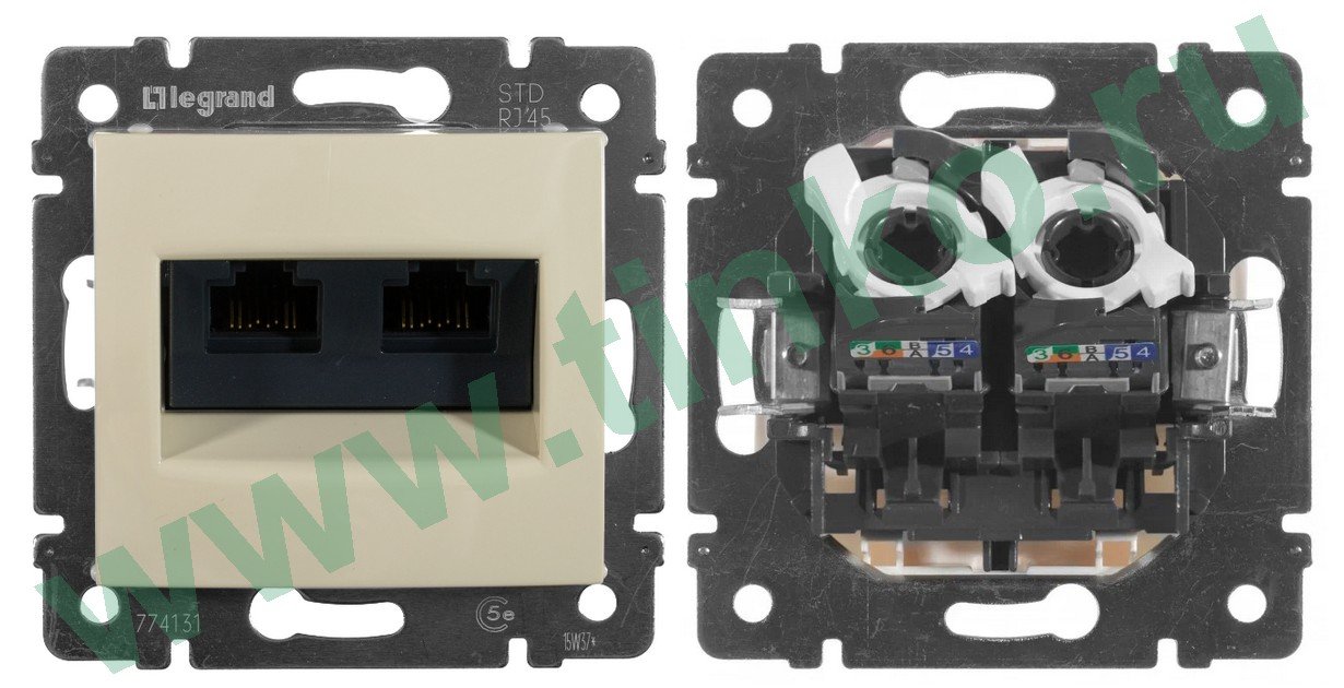 Valena розетка компьютерная 2xRJ45, Cat.5Е UTP, скрытой установки, слоновая кость (774131)