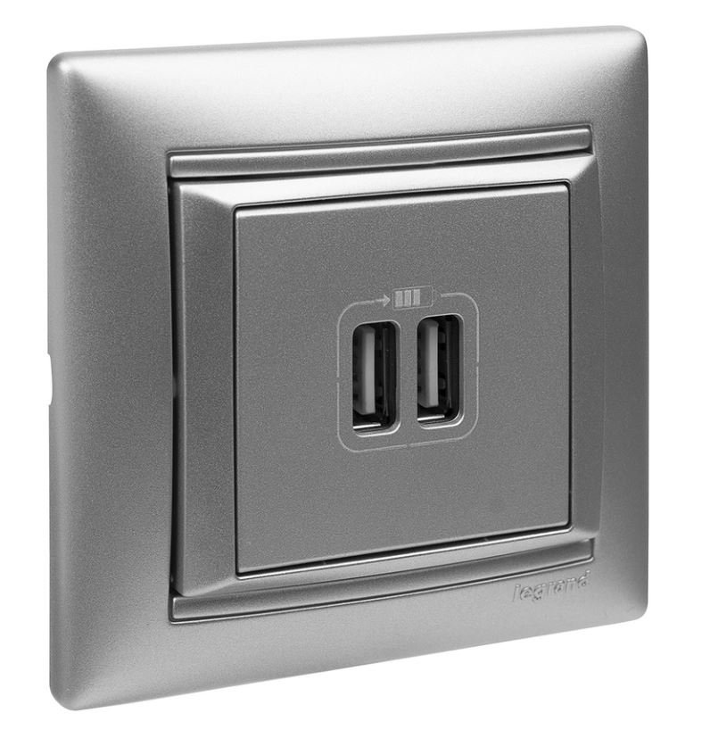 Valena розетка USB A + A 15Вт, скрытой установки, алюминий (770270)