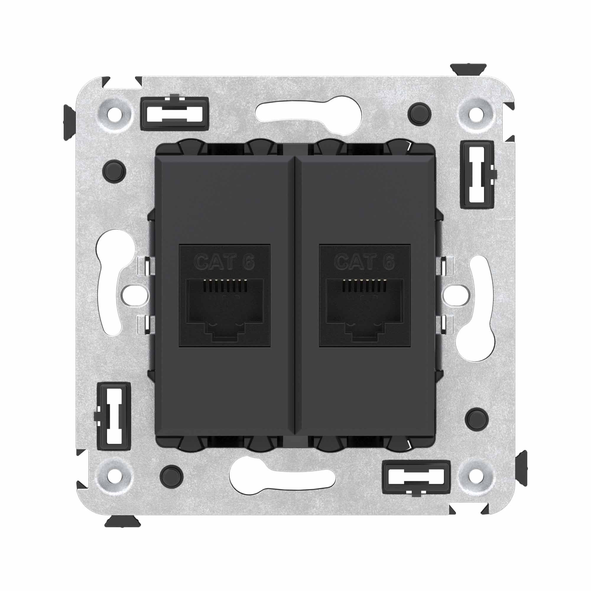 Компьютерная розетка RJ-45 без шторки в стену, кат.6 двойная, Avanti, черный матовый (4412694)