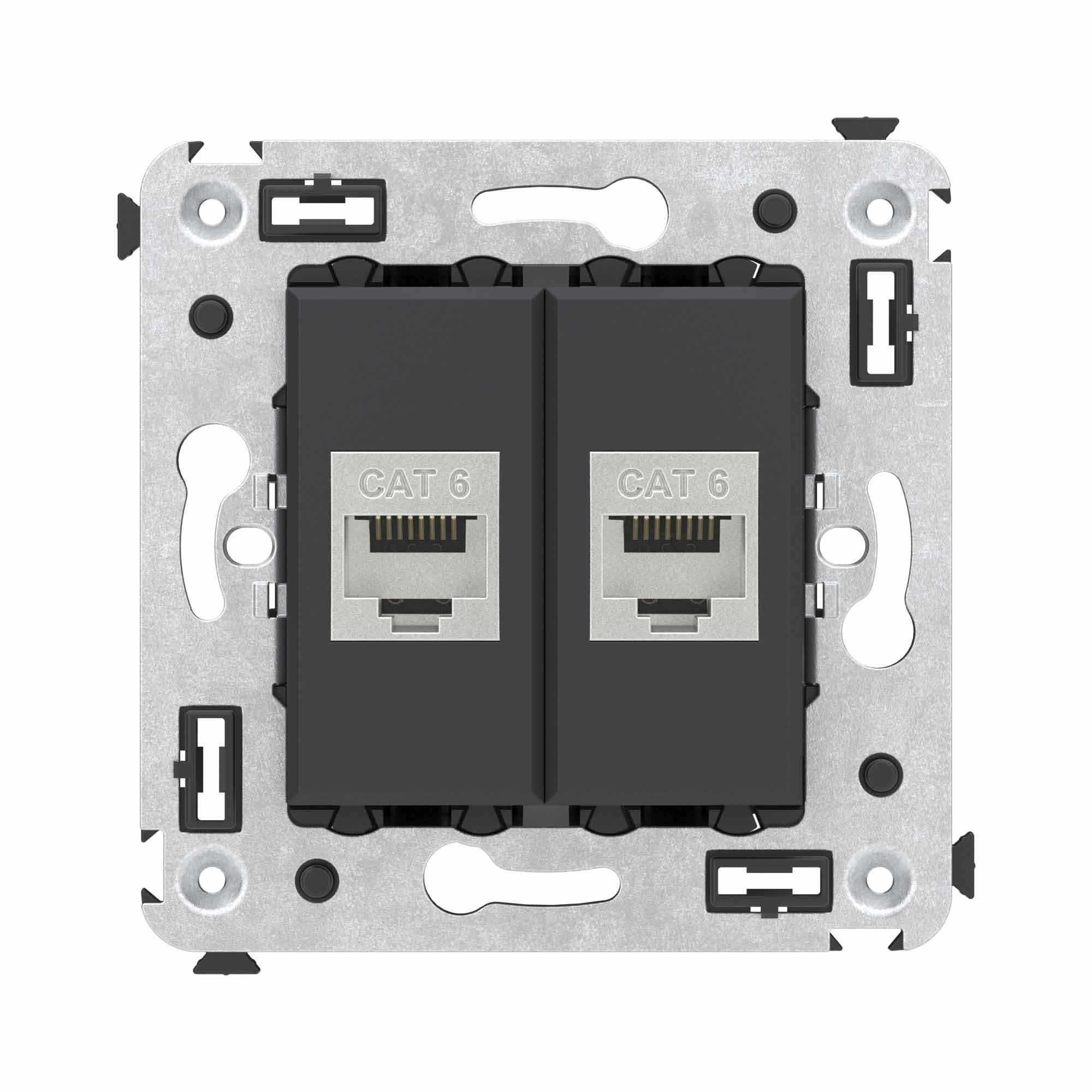 Комп. розетка RJ-45 без шторки в стену, кат.6 двойная экран., Avanti, черный матовый (4412794)