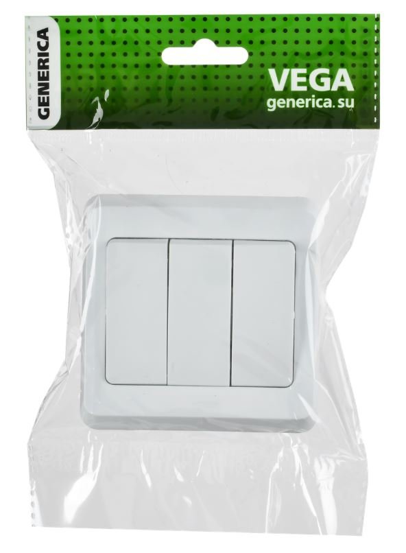 Выключатель 3-клавишный ВС10-3-0-ВБ скрытой установки белый VEGA (EVV30-K01-10-DM)