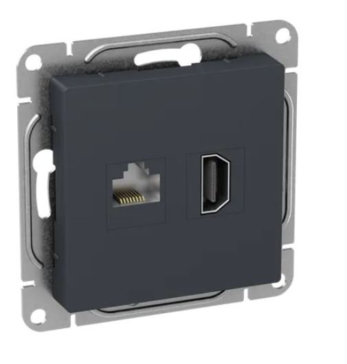 Механизм розетки HDMI+RJ45 (cat5), графит Эпика (UP1-SOG-HDMI-RJ45)