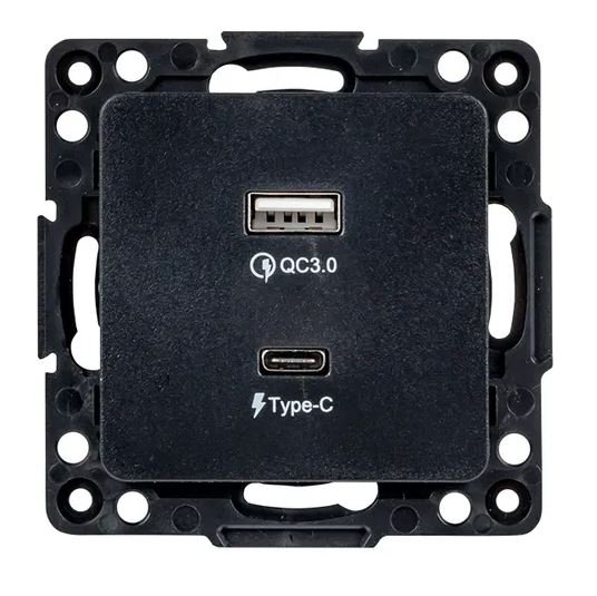 Стокгольм Механизм розетки с 2USB type-A + type-C черный (EZR-2USB-type-C)