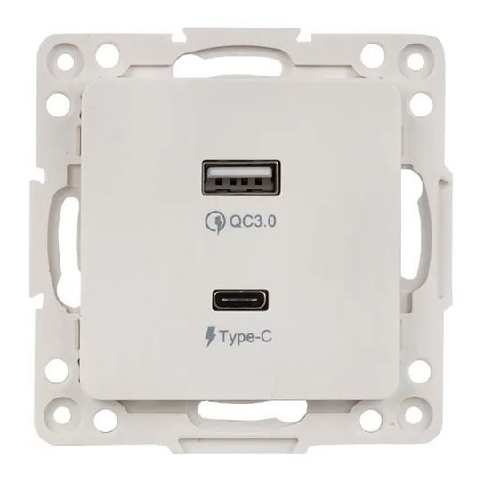 Стокгольм Механизм Розетки с 2USB type-A + type-C винтовые клеммы белый (EYR-2USB-type-C)