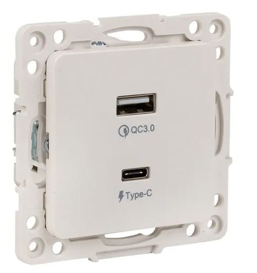 Стокгольм Механизм Розетки с 2USB type-A + type-C винтовые клеммы белый (EYR-2USB-type-C)