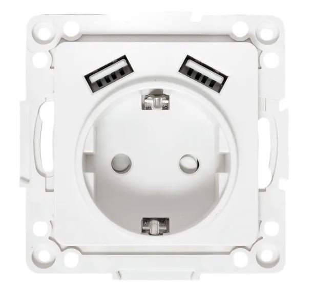 Стокгольм Механизм роз. 1-м. с/з, USB 2A 16А винтовые клеммы белый с защ. штор. (EYR16-2USB-typeA)