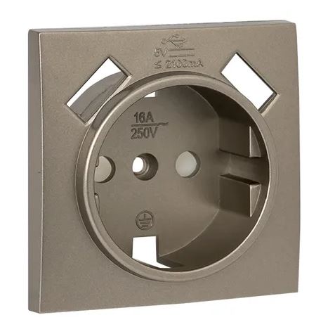 Валенсия Лицевая панель роз. 1-мест. с/з 16А кашемир с защ. штор. с 2 USB 2,1А (ESR16-L-028-40-2USB)