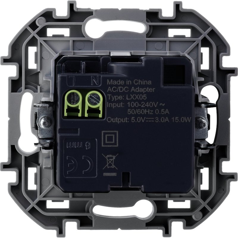 Inspiria зарядное устройство USB А+С 3000мА 5В, скрытой установки, белый (673760)