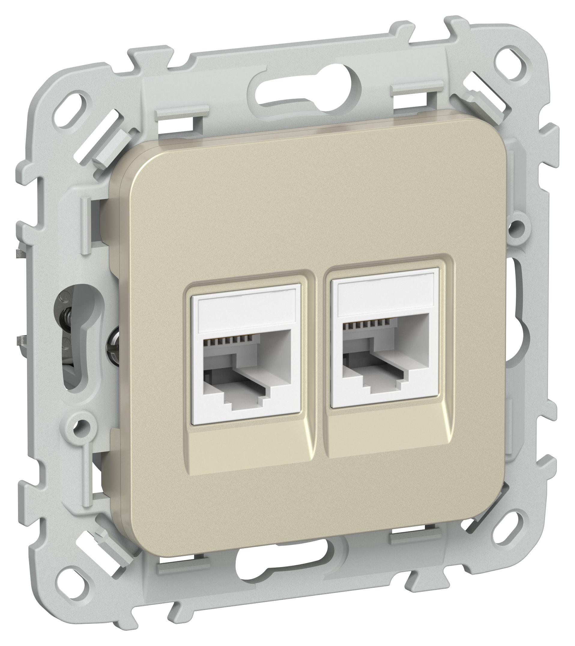 FLITE Розетка 2-местная RJ45/RJ11 кат 6/3 UTP РКТ6/3-2-0-ФлШ скрытой установки шампань (FI-KT22-2-K37)