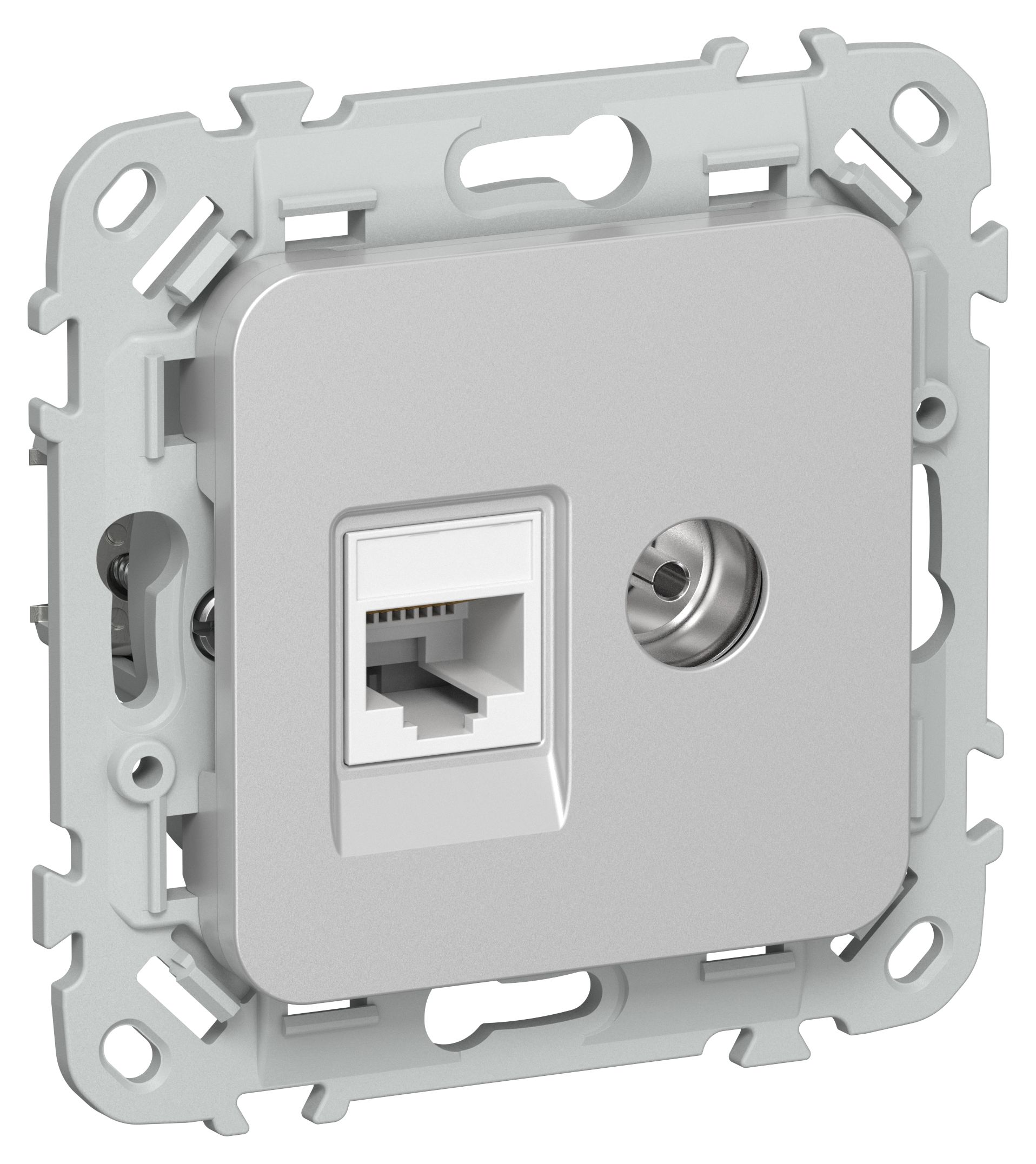 FLITE Розетка 2-местная RJ45/TV кат 5Е UTP РКТВ5е-2-0-ФлА скрытой установки алюминий (FI-AK22-1-K47)