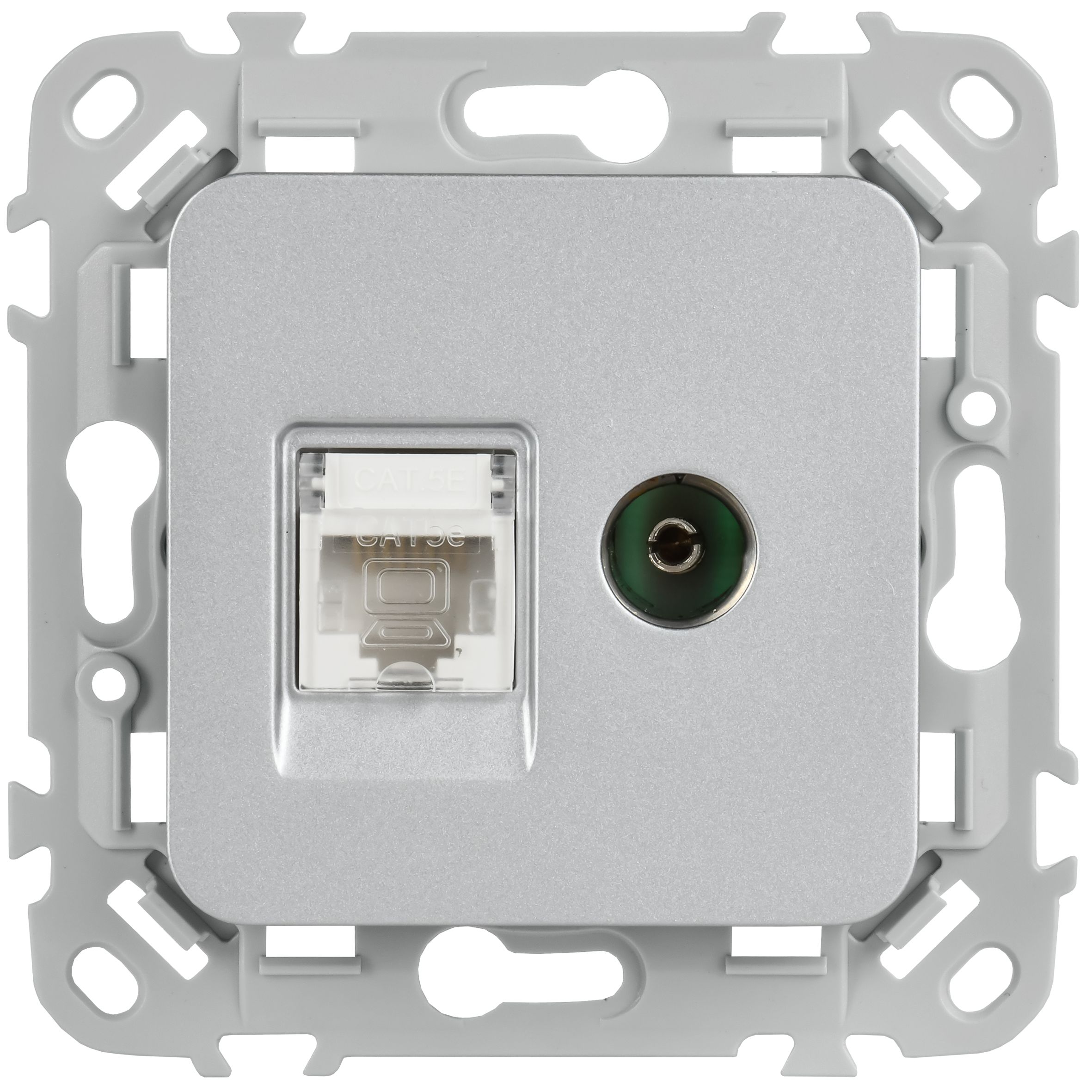 FLITE Розетка 2-местная RJ45/TV кат 5Е UTP РКТВ5е-2-0-ФлА скрытой установки алюминий (FI-AK22-1-K47)