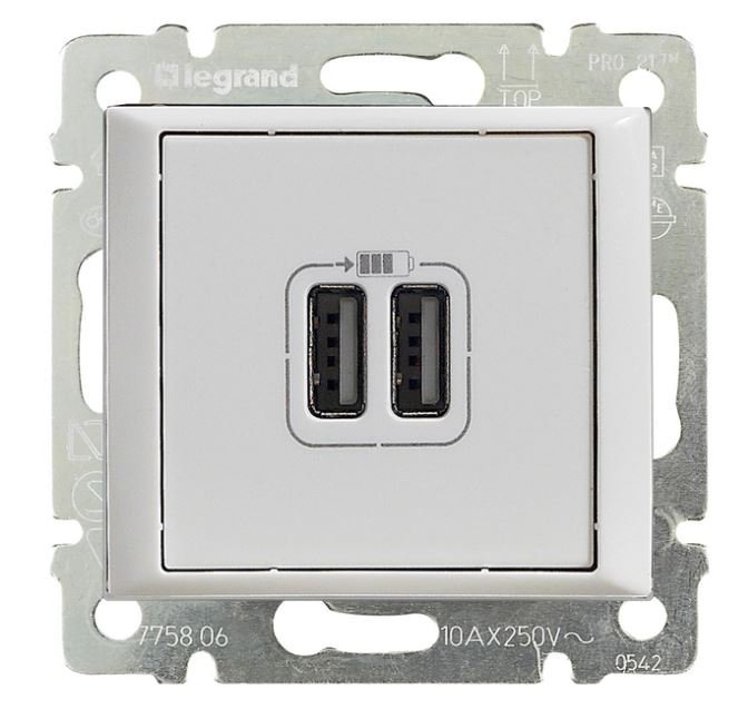 Valena DIY розетка USB A+A 15Вт, скрытой установки, белый (694370)