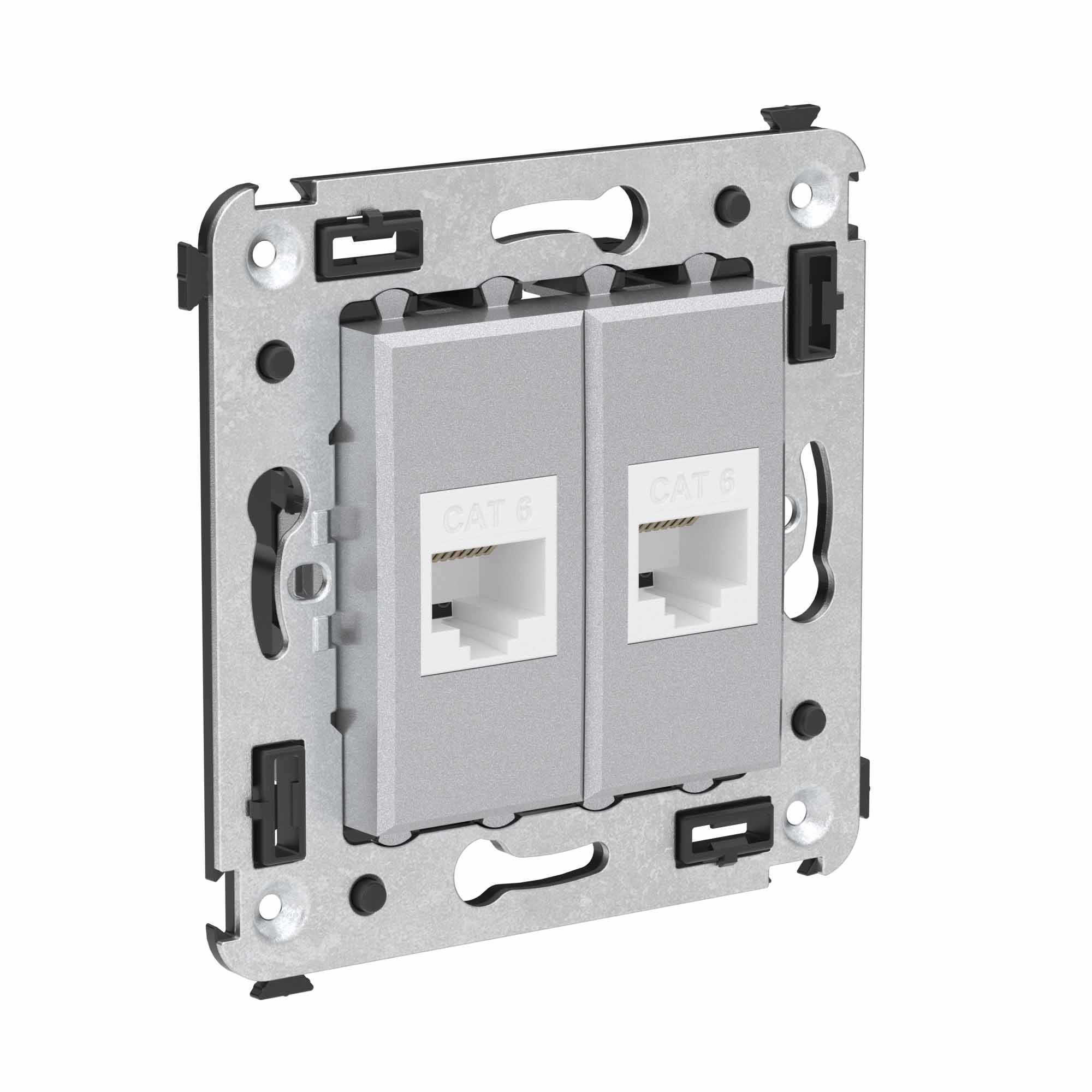 Компьютерная розетка RJ-45 без шторки в стену, кат.6 двойная, Avanti, закаленная сталь (4404694)