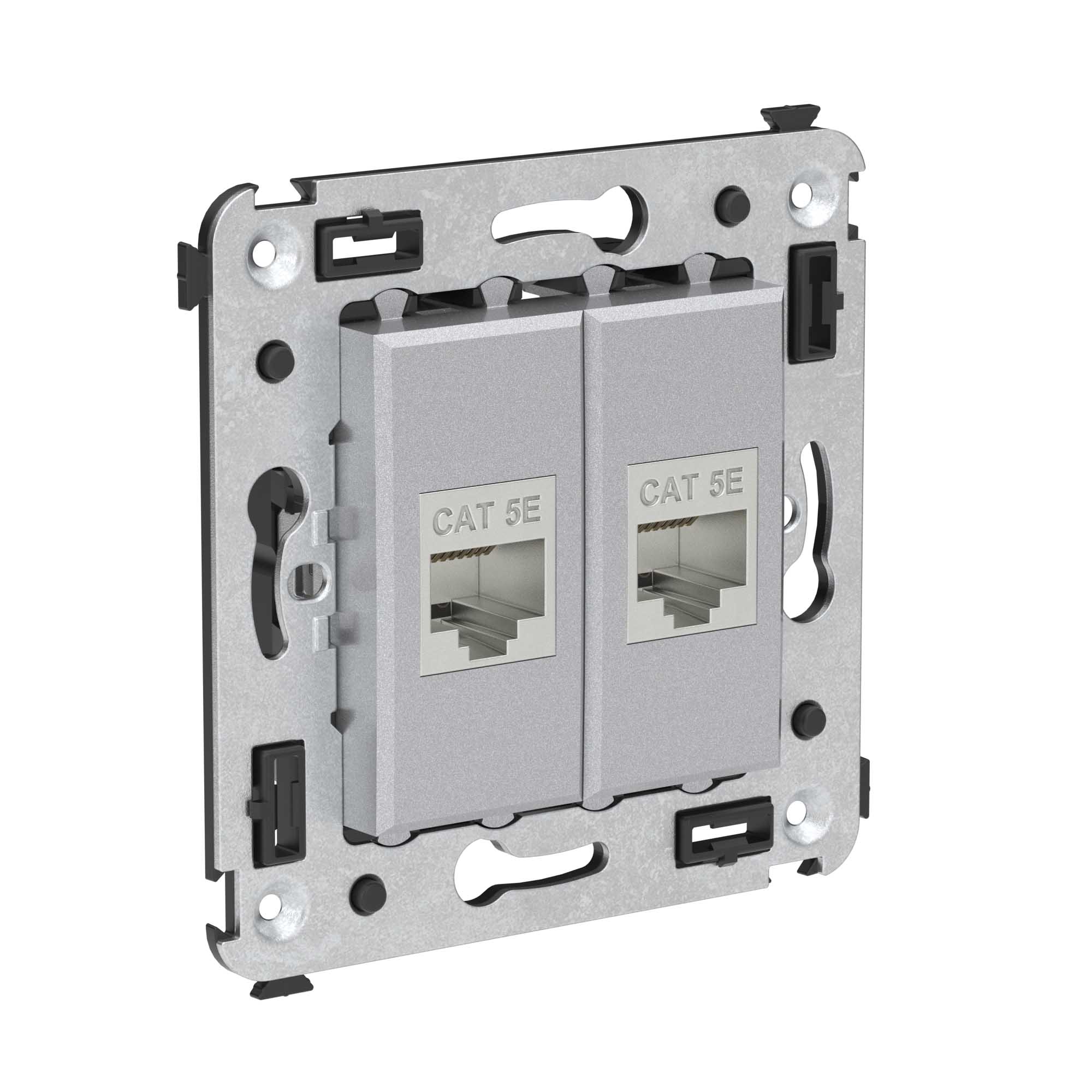 Комп. розетка RJ-45 без шторки в стену, кат.5e двойная экран., Avanti, закаленная сталь (4404764)