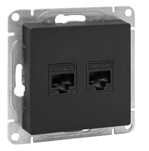 Механизм розетки RJ45 - 2 шт, (cat5), чёрный Эпика (UP1-SOB-2RJ45-5)