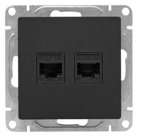 Механизм розетки RJ45 - 2 шт, (cat5), чёрный Эпика (UP1-SOB-2RJ45-5)