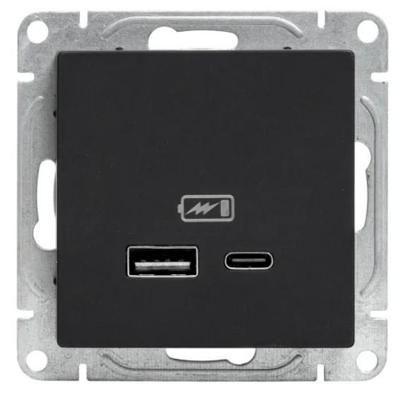 Механизм розетки USB-A+С, чёрный Эпика (UP1-SOB-USBA+USBC)