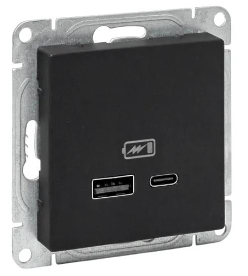 Механизм розетки USB-A+С, чёрный Эпика (UP1-SOB-USBA+USBC)