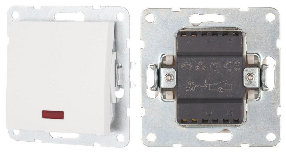Выключатель 1-клавиша c индикатором 16 A, 250 B, белый LK60 (860204-1)
