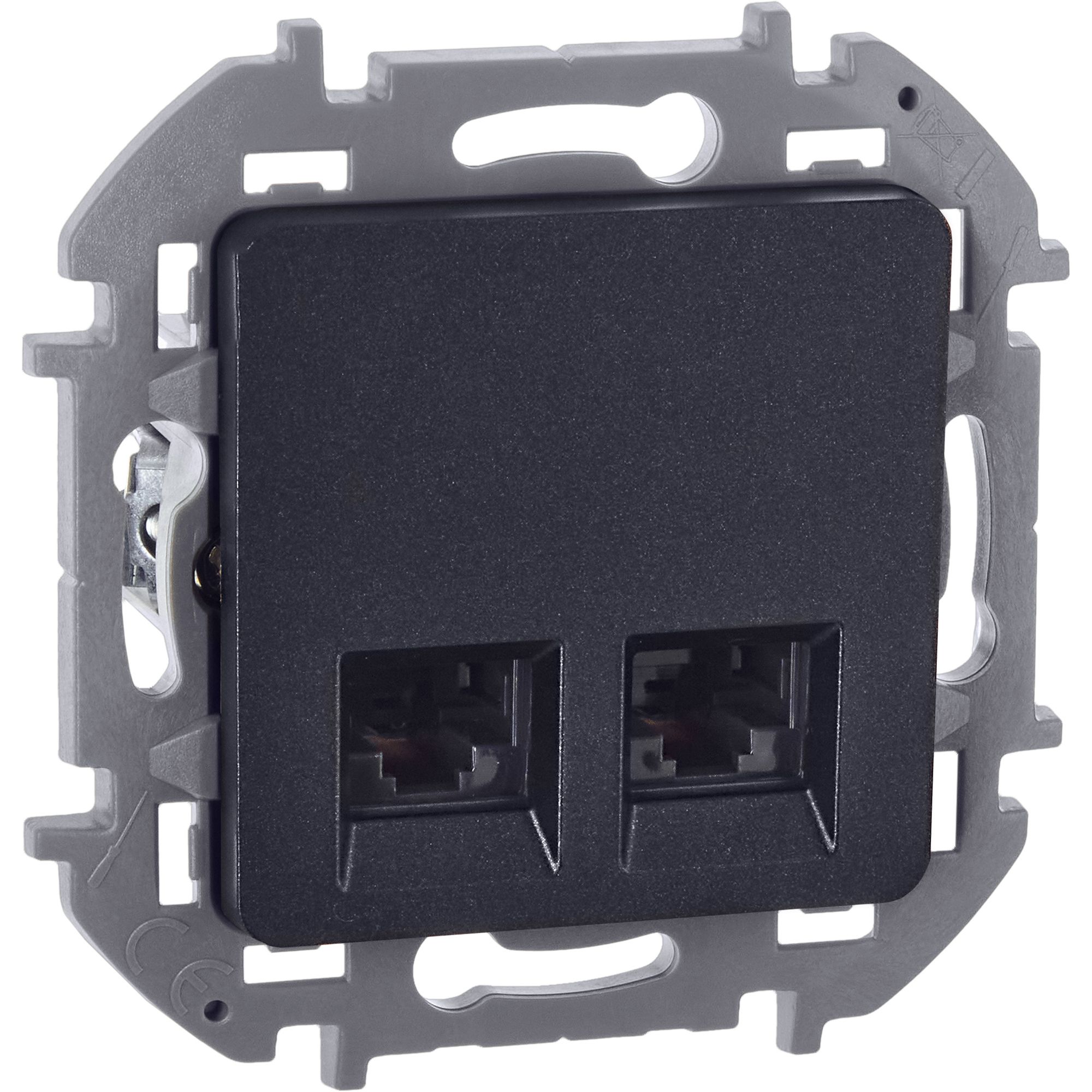 Inspiria розетка компьютерная двойная RJ45, 6 UTP, скрытой установки, антрацит (673843)