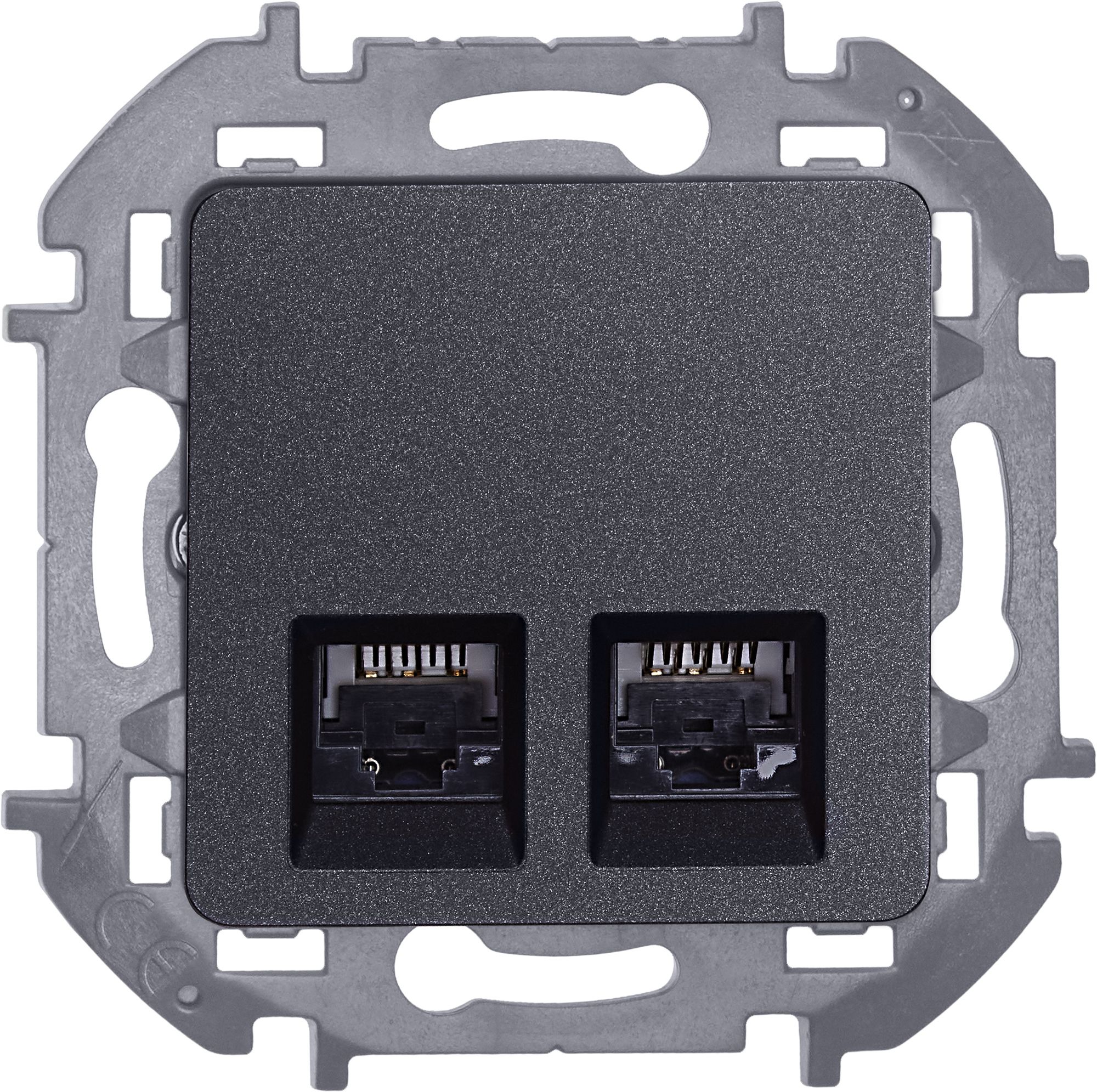Inspiria розетка компьютерная двойная RJ45, 6 UTP, скрытой установки, антрацит (673843)