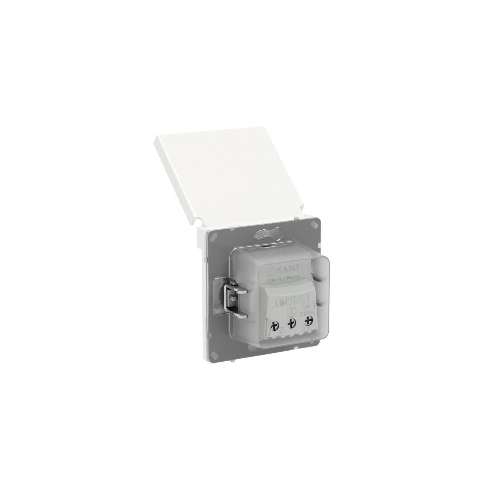 Розетка 2P+E KANT IP44 с защитными шторками с крышкой белая магнолия (7000013)